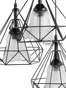 Designer Diamond Shape Cluster Metal Hanging Lights Set Of 3- Funkytradition