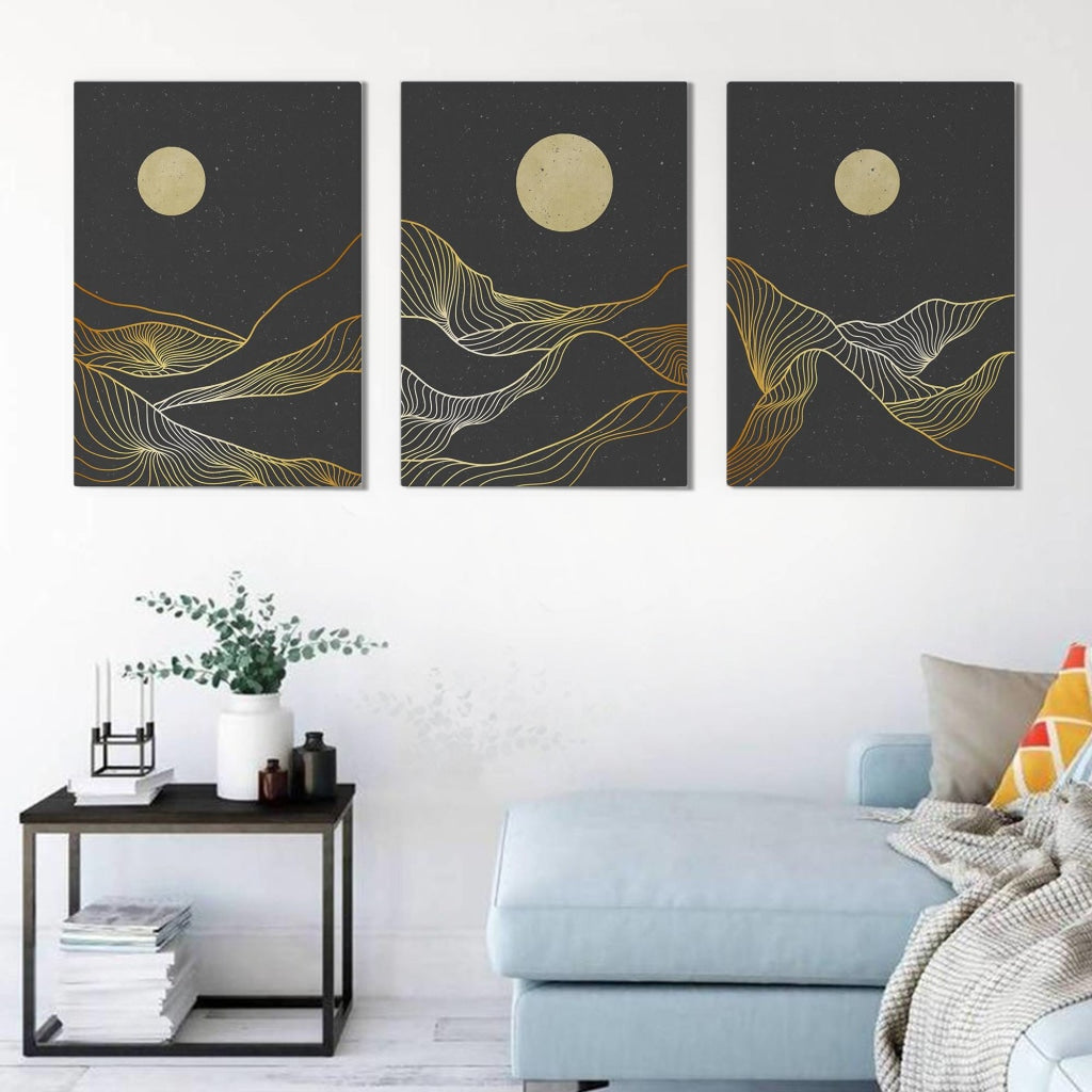 Dreamy Night - Minimal 3 Panels Art Frame For Wall Decor- Funkydecors Xs / Canvas Posters Prints &