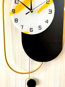 European Design Wooden Finish Nordic Silent Movement Pendulum Wall Clock- Funkytradition