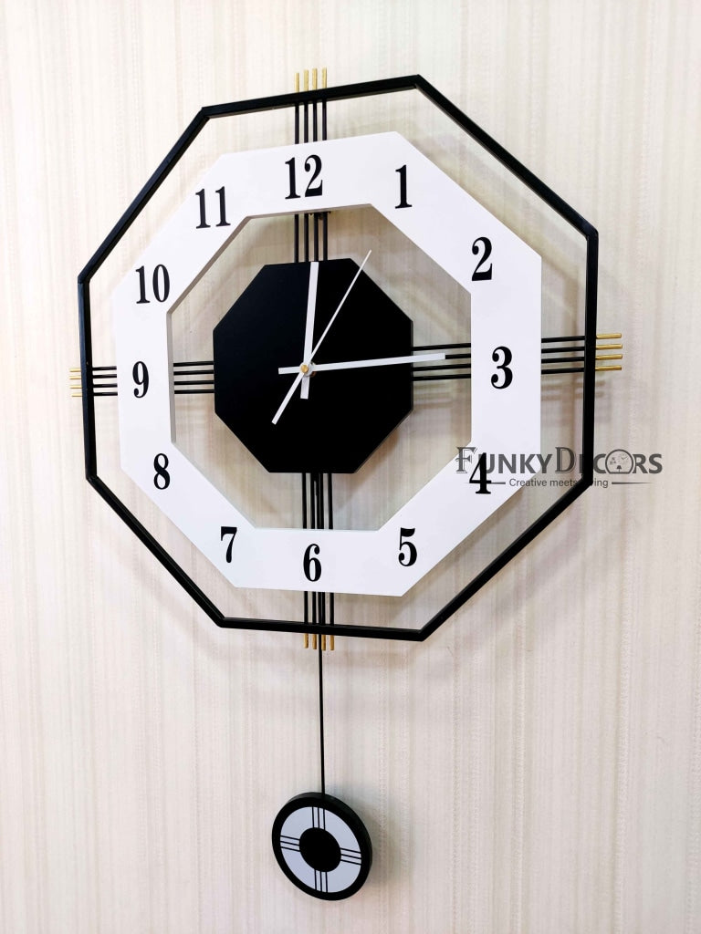 European Style Hexagon Nordic Silent Movement Pendulum Wall Clock- FunkyDecors Clocks