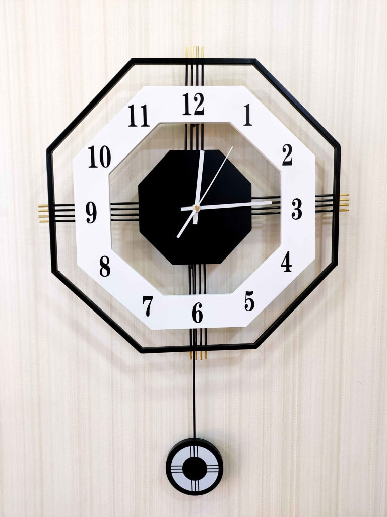 European Style Hexagon Nordic Silent Movement Pendulum Wall Clock- FunkyDecors Clocks
