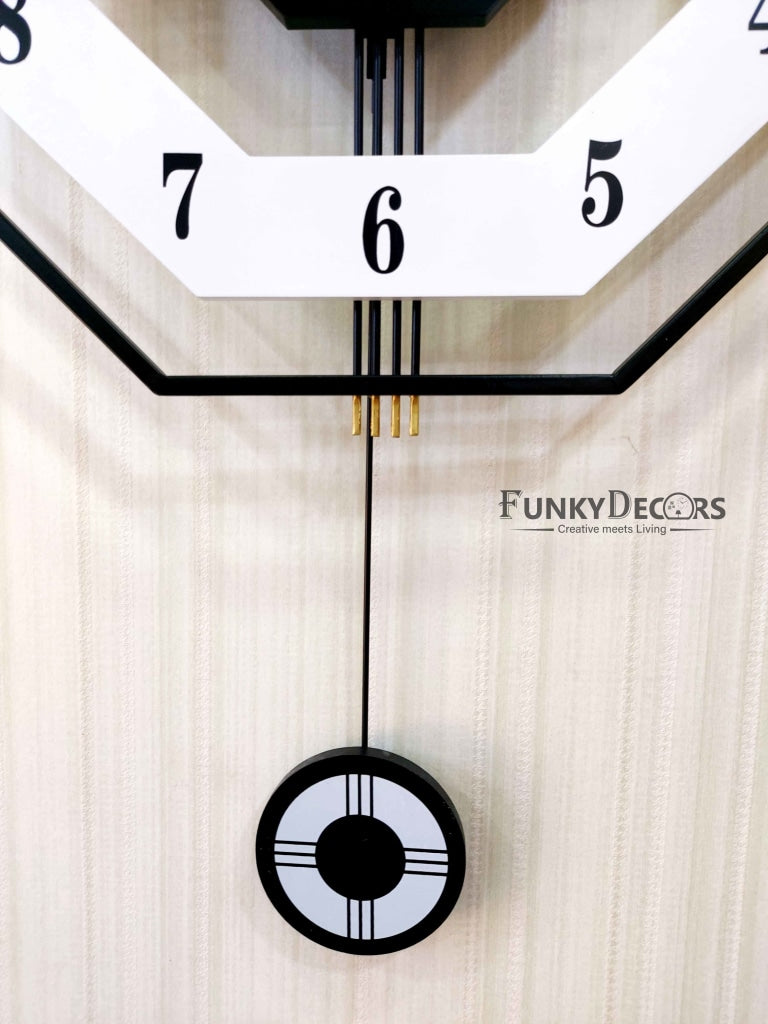 European Style Hexagon Nordic Silent Movement Pendulum Wall Clock- FunkyDecors Clocks