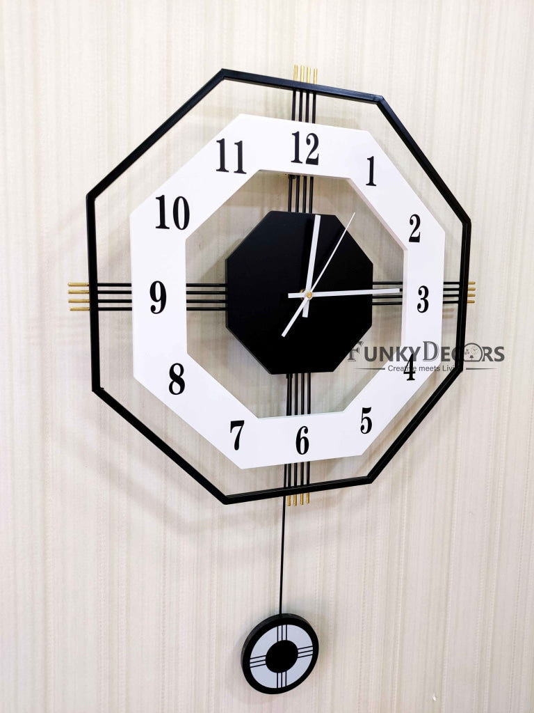 European Style Hexagon Nordic Silent Movement Pendulum Wall Clock- FunkyDecors Clocks