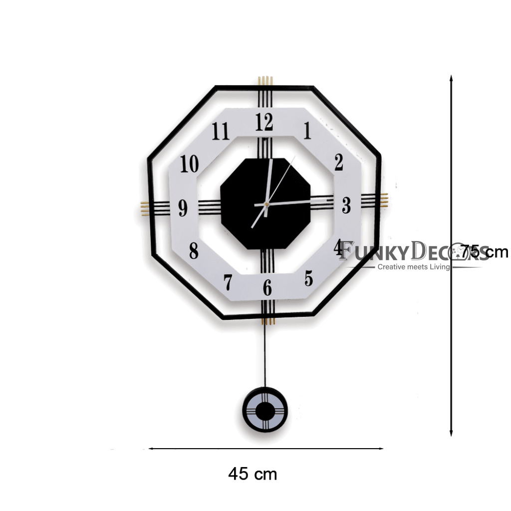European Style Hexagon Nordic Silent Movement Pendulum Wall Clock- FunkyDecors Clocks