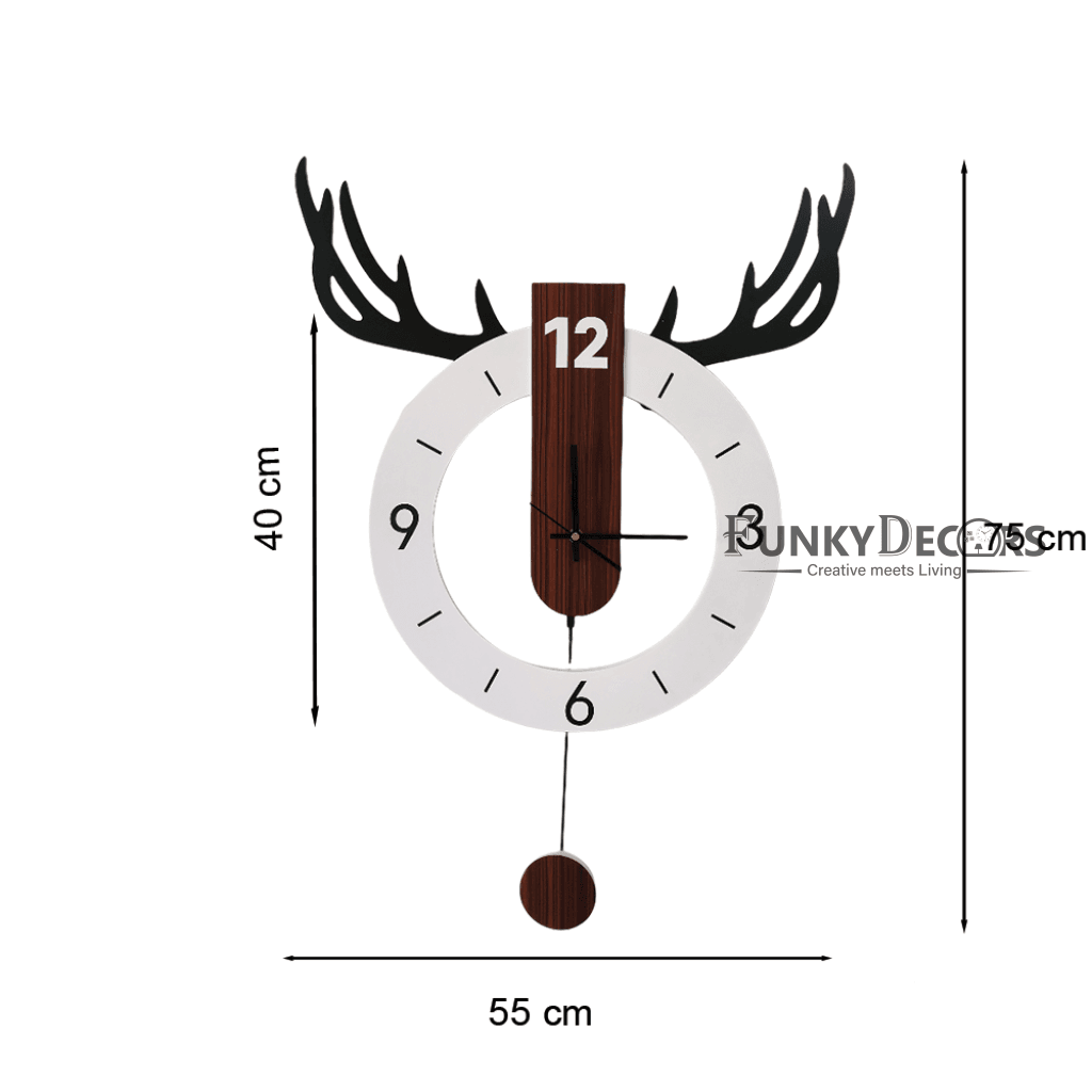 European Style Reindeer Nordic Silent Movement Pendulum Wall Clock- FunkyDecors Clocks