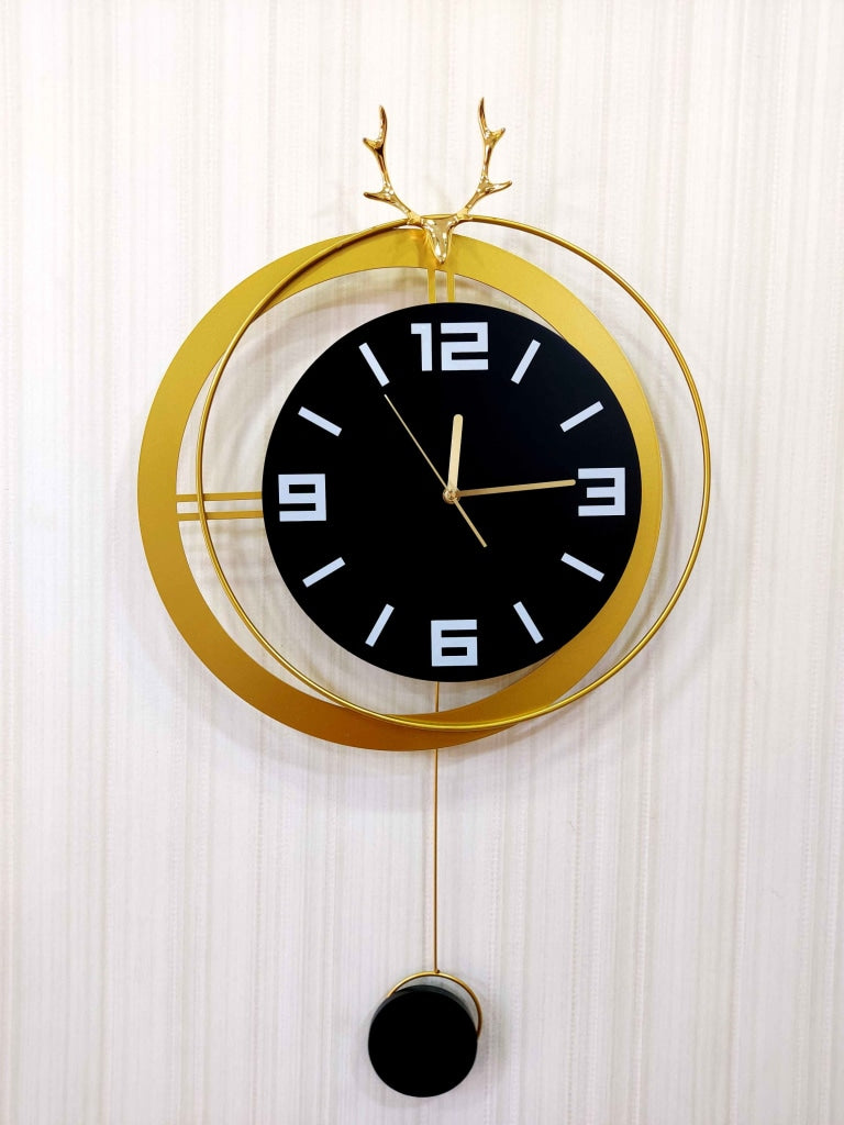 European Style Reindeer Nordic Silent Movement Pendulum Wall Clock- FunkyDecors Clocks