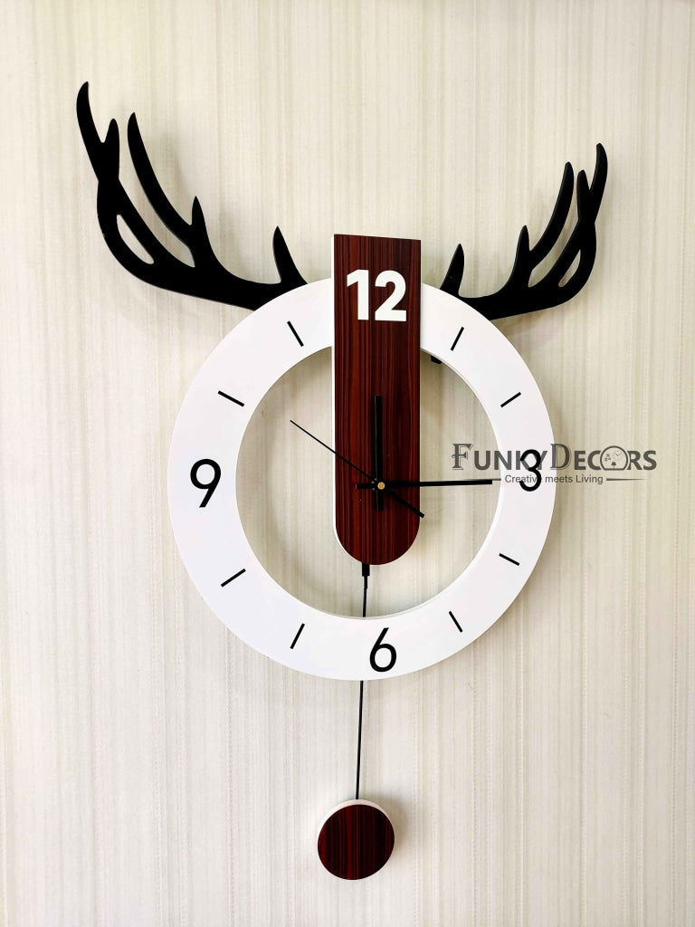 European Style Reindeer Nordic Silent Movement Pendulum Wall Clock- FunkyDecors Clocks