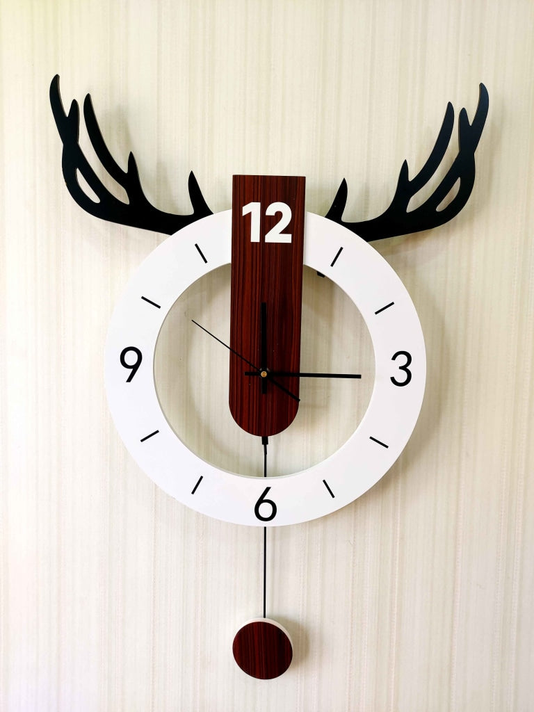 European Style Reindeer Nordic Silent Movement Pendulum Wall Clock- FunkyDecors Clocks