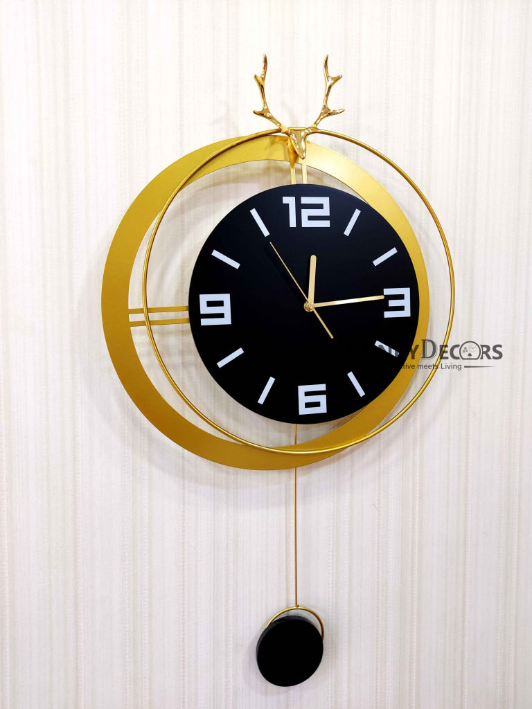 European Style Reindeer Nordic Silent Movement Pendulum Wall Clock- FunkyDecors Clocks
