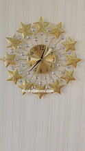 Load and play video in Gallery viewer, FunkyTradition 3D Golden Star Pallets Diamond Studded Wall Clock, Wall Watch, Wall Decor for Home Office Decor and Gifts 50 CM Tall
