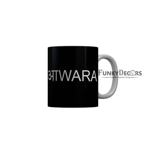 FunkyDecors Awara Black Quotes Ceramic Coffee Mug, 350 ml