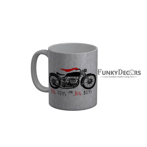 FunkyDecors Big Toys For Big Boys Gray Funny Quotes Ceramic Coffee Mug, 350 ml