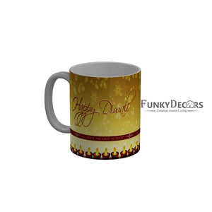FunkyDecors Celebrate the sprae of divas Happy Diwali Ceramic Mug, 350 ML, Multicolor