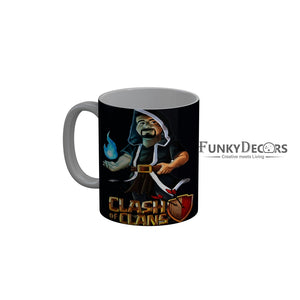 FunkyDecors Clash Of Clans Black Ceramic Coffee Mug, 350 ml