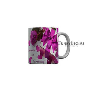 Funkydecors Congratulation On 1St Anniversary Ceramic Mug 350 Ml Multicolor Mugs