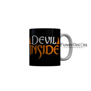 FunkyDecors Devil Inside Black Funny Quotes Ceramic Coffee Mug, 350 ml