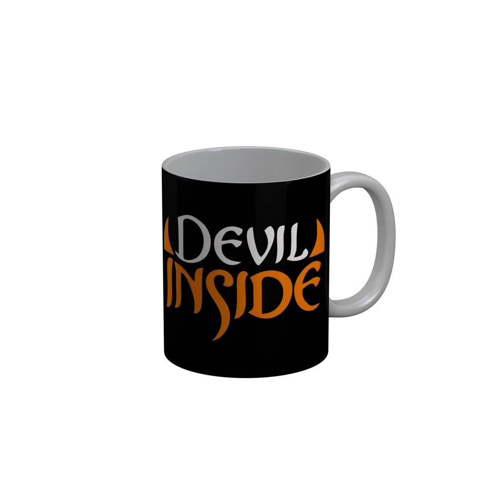 FunkyDecors Devil Inside Black Funny Quotes Ceramic Coffee Mug, 350 ml