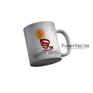 FunkyDecors Diwali Wishes Happy Diwali Special Diwali Ceramic Mug, 350 ML, Multicolor