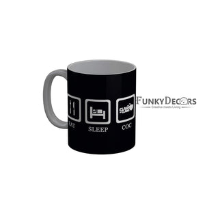 Funkydecors Eat Sleep Clash And Clans Black Funny Quotes Ceramic Coffee Mug 350 Ml Mugs