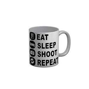 Funkydecors Eat Sleep Shoot Repeat White Funny Quotes Ceramic Coffee Mug 350 Ml Mugs