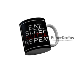 FunkyDecors Eat Sleep Sutta Repeat Black Funny Quotes Ceramic Coffee Mug, 350 ml