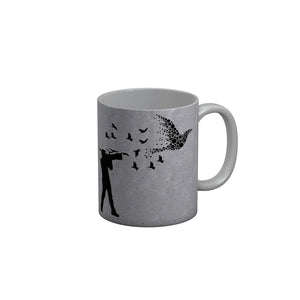 FunkyDecors Flying Birds White Motivational Quotes Ceramic Coffee Mug, 350 ml