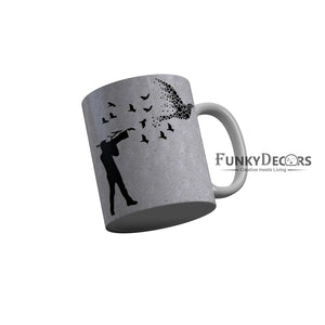 FunkyDecors Flying Birds White Motivational Quotes Ceramic Coffee Mug, 350 ml
