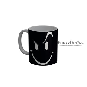 FunkyDecors Funny Face Black Ceramic Coffee Mug, 350 ml