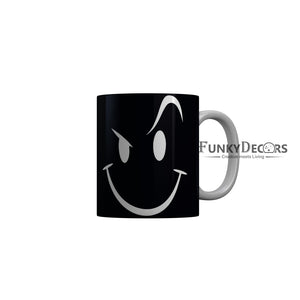 FunkyDecors Funny Face Black Ceramic Coffee Mug, 350 ml