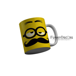 FunkyDecors Funny Face Yellow Ceramic Coffee Mug, 350 ml