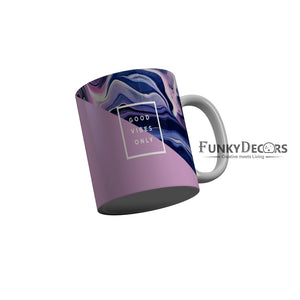 FunkyDecors Good Vibes Only Blue Pink Marble Pattern Ceramic Coffee Mug