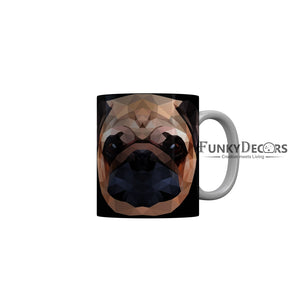 FunkyDecors Graphical Dog Face Black Ceramic Coffee Mug, 350 ml