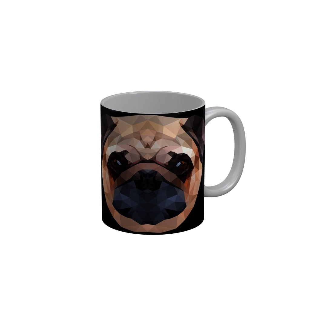 FunkyDecors Graphical Dog Face Black Ceramic Coffee Mug, 350 ml