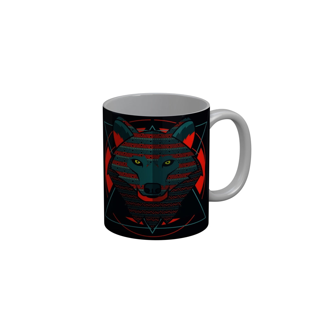 FunkyDecors Graphical Lion Face Black Ceramic Coffee Mug, 350 ml