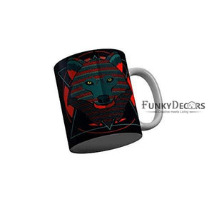 Funkydecors Graphical Lion Face Black Ceramic Coffee Mug 350 Ml Mugs