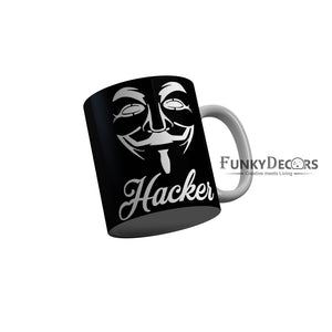 FunkyDecors Hacker Black Funny Quotes Ceramic Coffee Mug, 350 ml