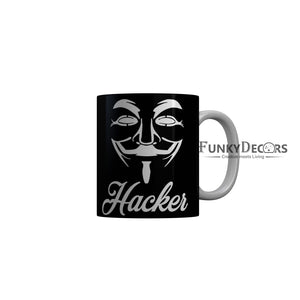 FunkyDecors Hacker Black Funny Quotes Ceramic Coffee Mug, 350 ml