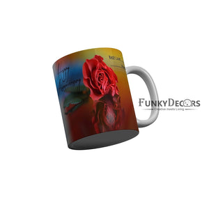 Funkydecors Happy Anniversary Best Love Forever Ceramic Mug 350 Ml Multicolor Mugs