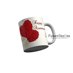 Funkydecors Happy Anniversary With Love Ceramic Mug 350 Ml Multicolor Mugs