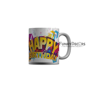 Funkydecors Happy Birtthday Wishes Gift Ceramic Mug 350 Ml Multicolor Mugs