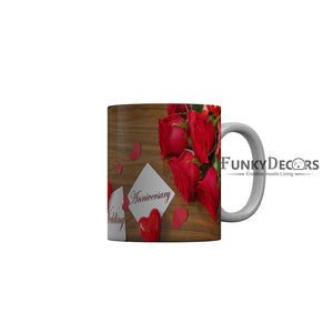 Funkydecors Happy Wedding Anniversary Ceramic Mug 350 Ml Multicolor Mugs