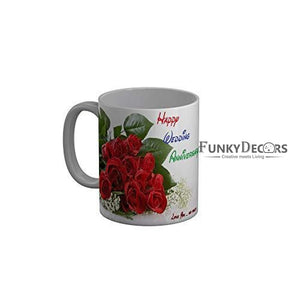 Funkydecors Happy Wedding Anniversary Love You So Much Ceramic Mug 350 Ml Multicolor Mugs