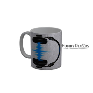 FunkyDecors Headset Grey Ceramic Coffee Mug, 350 ml