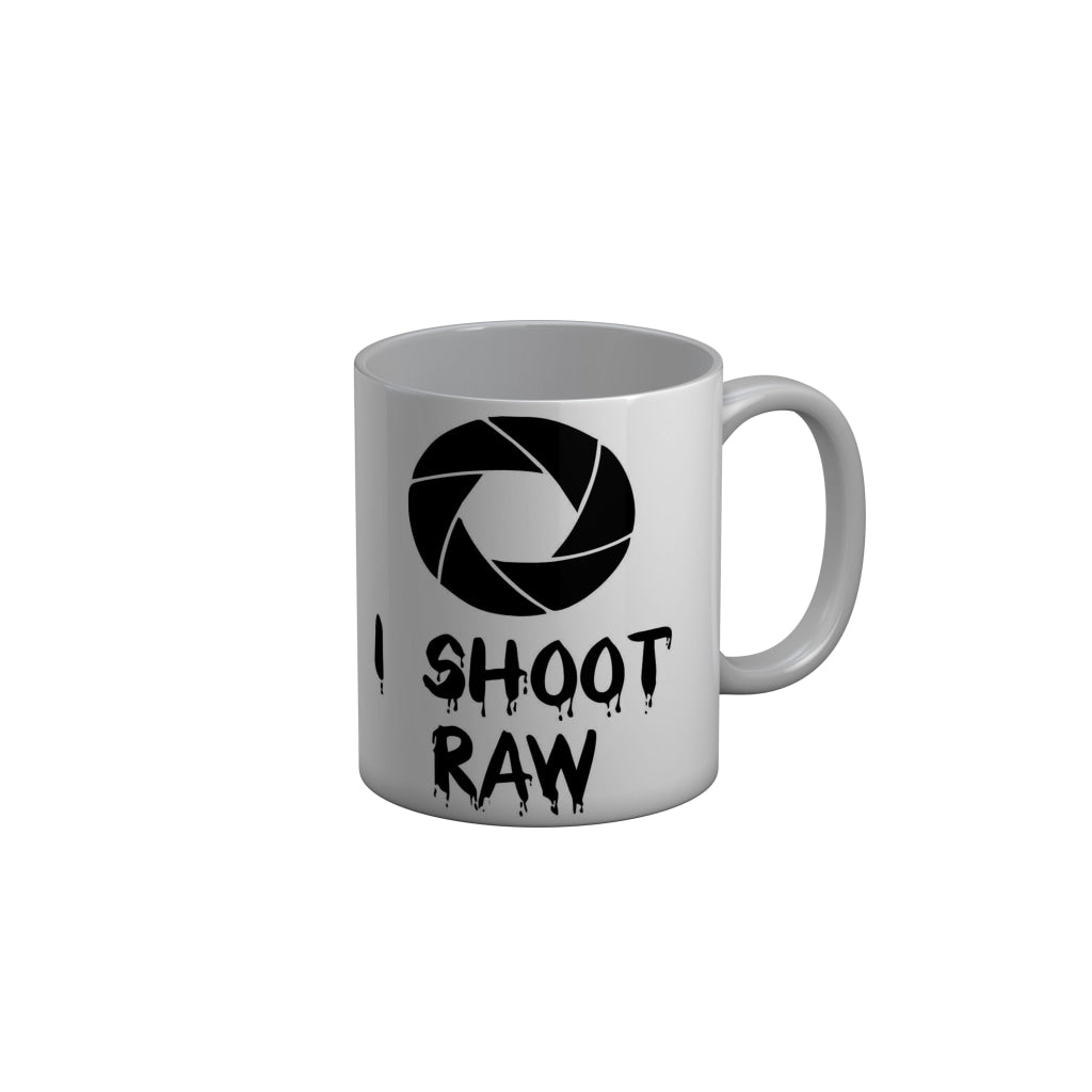 FunkyDecors I Shoot Raw Grey Quotes Ceramic Coffee Mug, 350 ml