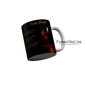 FunkyDecors Illuminate your days in the year ahead Happy Diwali Ceramic Mug, 350 ML, Multicolor