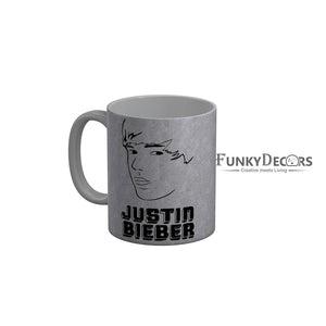 FunkyDecors Justin Bieber Grey Ceramic Coffee Mug, 350 ml