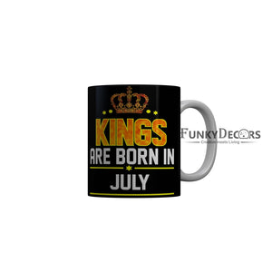 FunkyDecors Kings Are Born In June Black Birthday Quotes Ceramic Coffee Mug, 350 ml