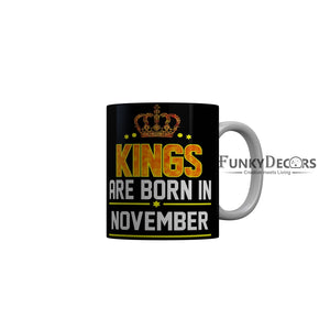 FunkyDecors Kings Are Born In May Black Birthday Quotes Ceramic Coffee Mug, 350 ml