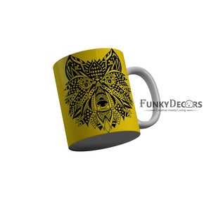 FunkyDecors Lion Face Yellow Ceramic Coffee Mug, 350 ml