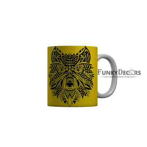 FunkyDecors Lion Face Yellow Ceramic Coffee Mug, 350 ml